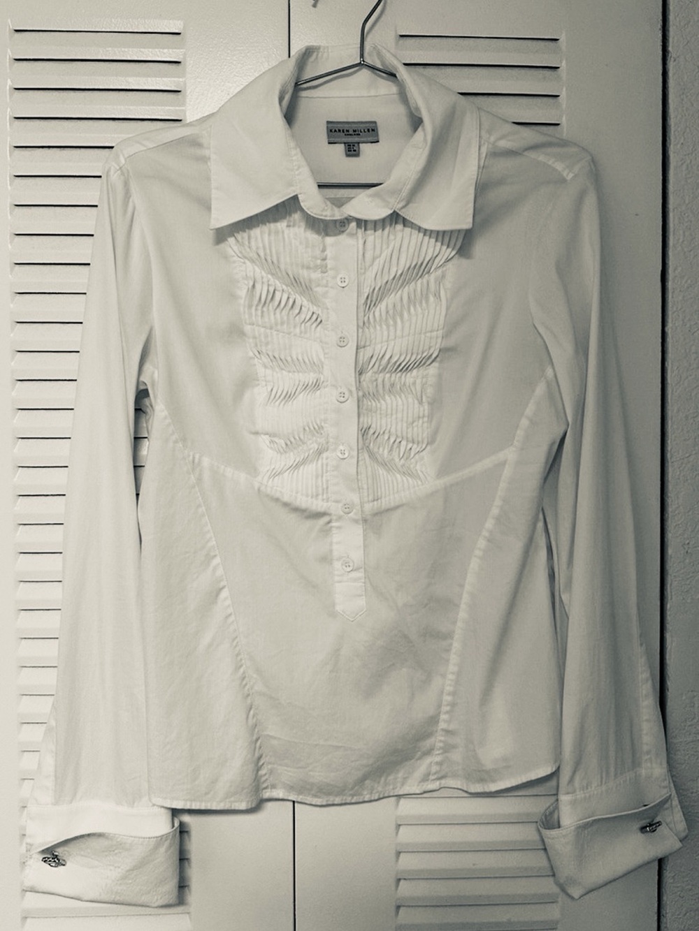 Karen Millen White Pintuck Button-Up Blouse